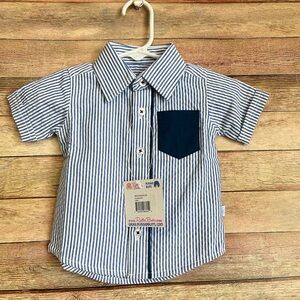 Ruffle Butts Blue and White Striped Kids Button Down Shirt